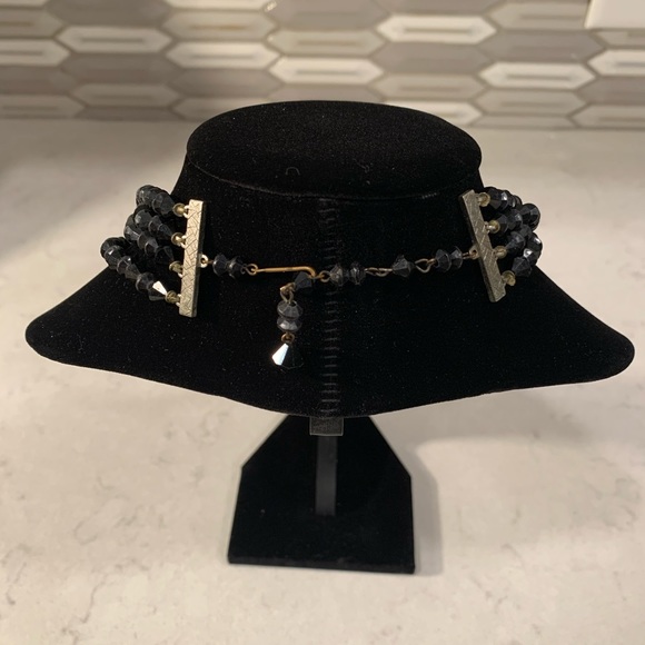 Four Strand Black Glass Beaded Necklace 16’ - Picture 4 of 6